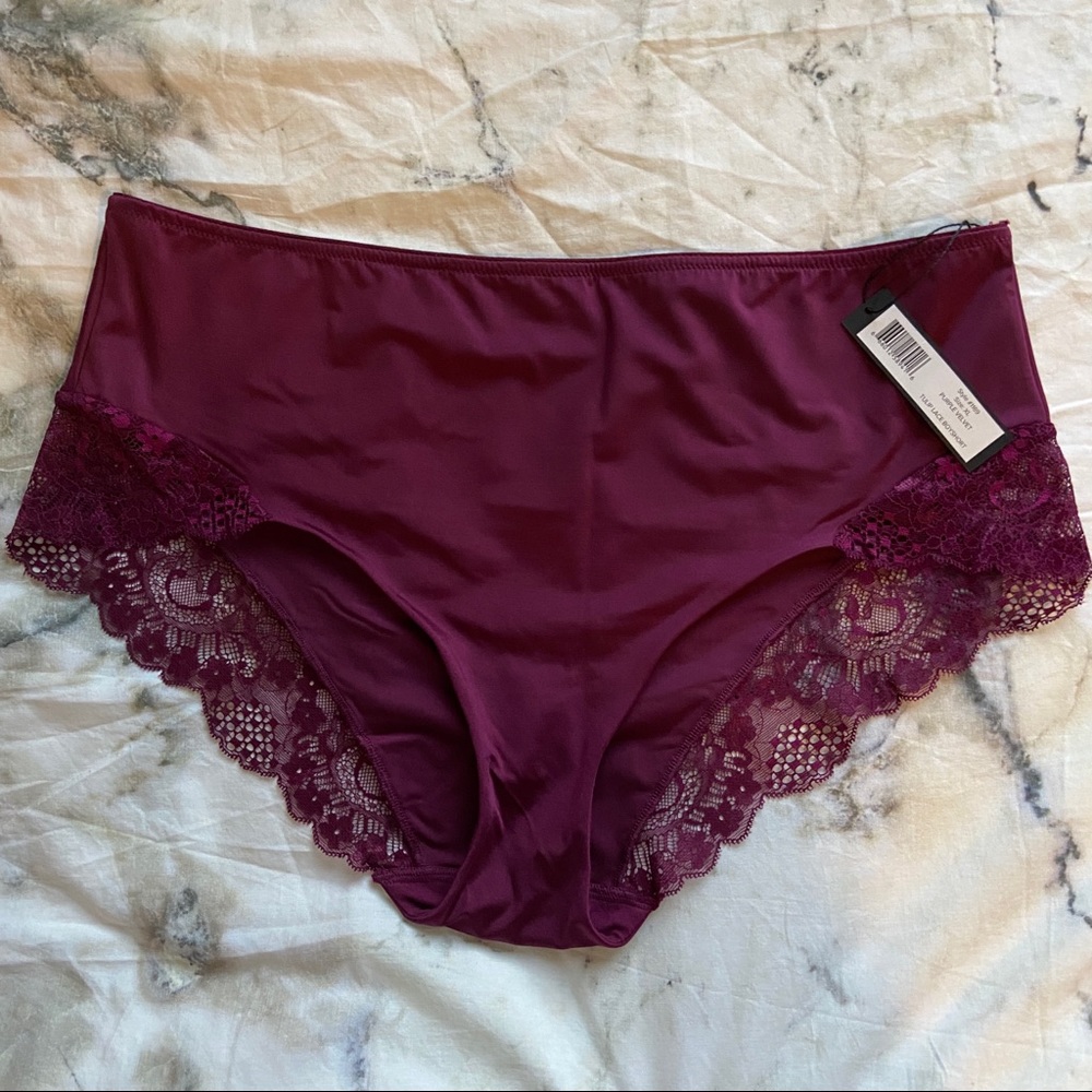 Curvy Couture Purple Velvet Tulip Lace Boyshort Underwear